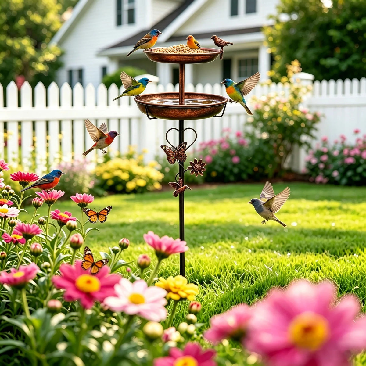 Double Layer Metal Bird Bath Stand with Five Prong Base