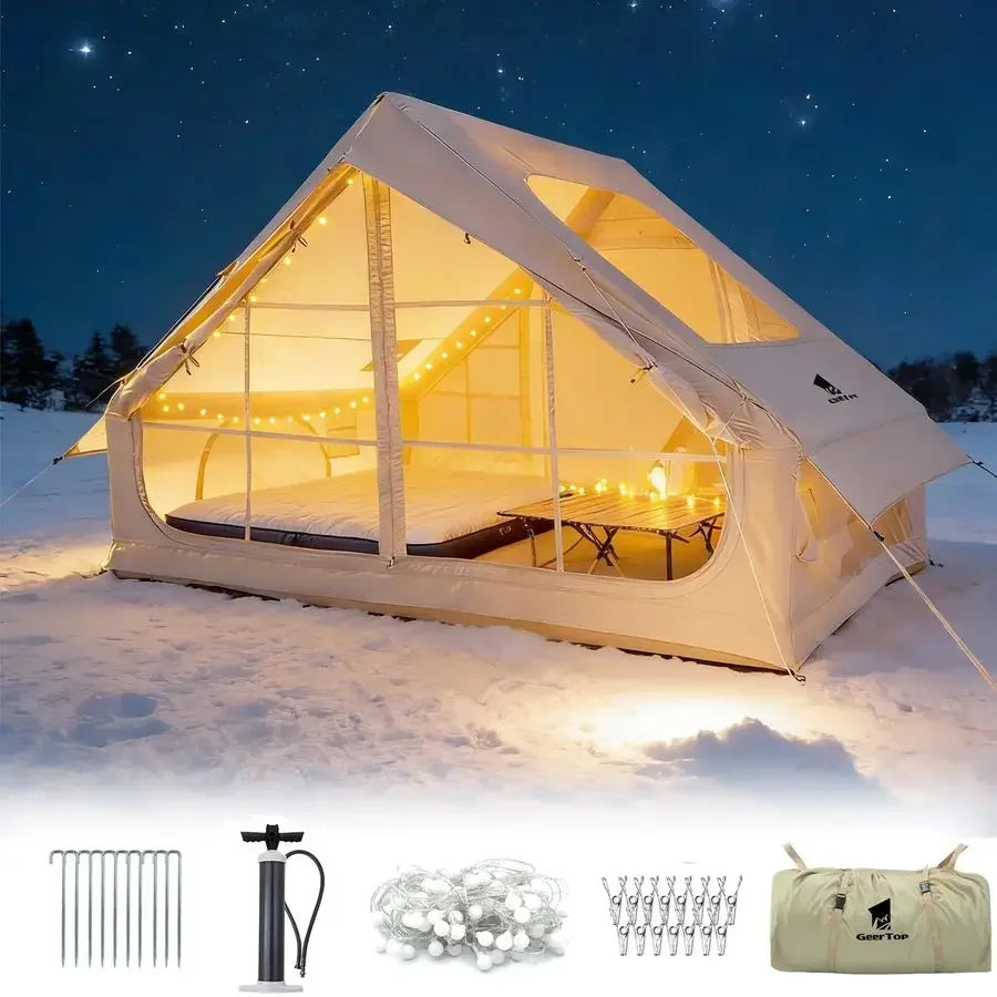 Large Inflatable Camping Tent with Stove Jack Instant Waterproof Blow Up Air Glamping Tent with Skylight for Family 46 Person 4