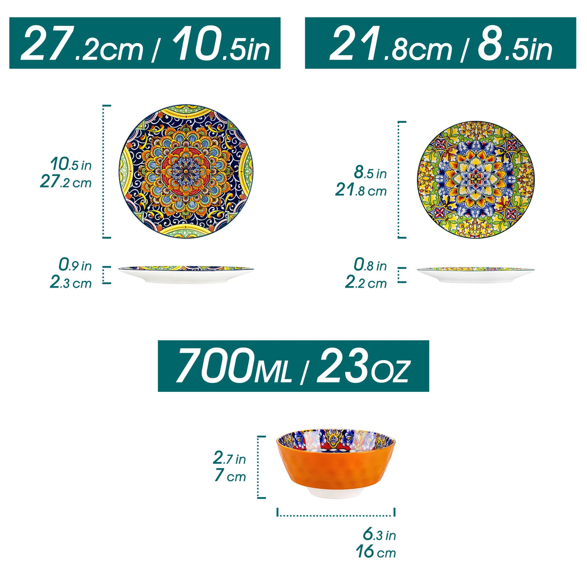 MALACASA Bohemian Ceramic Dinnerware Set With Plates And Bowls