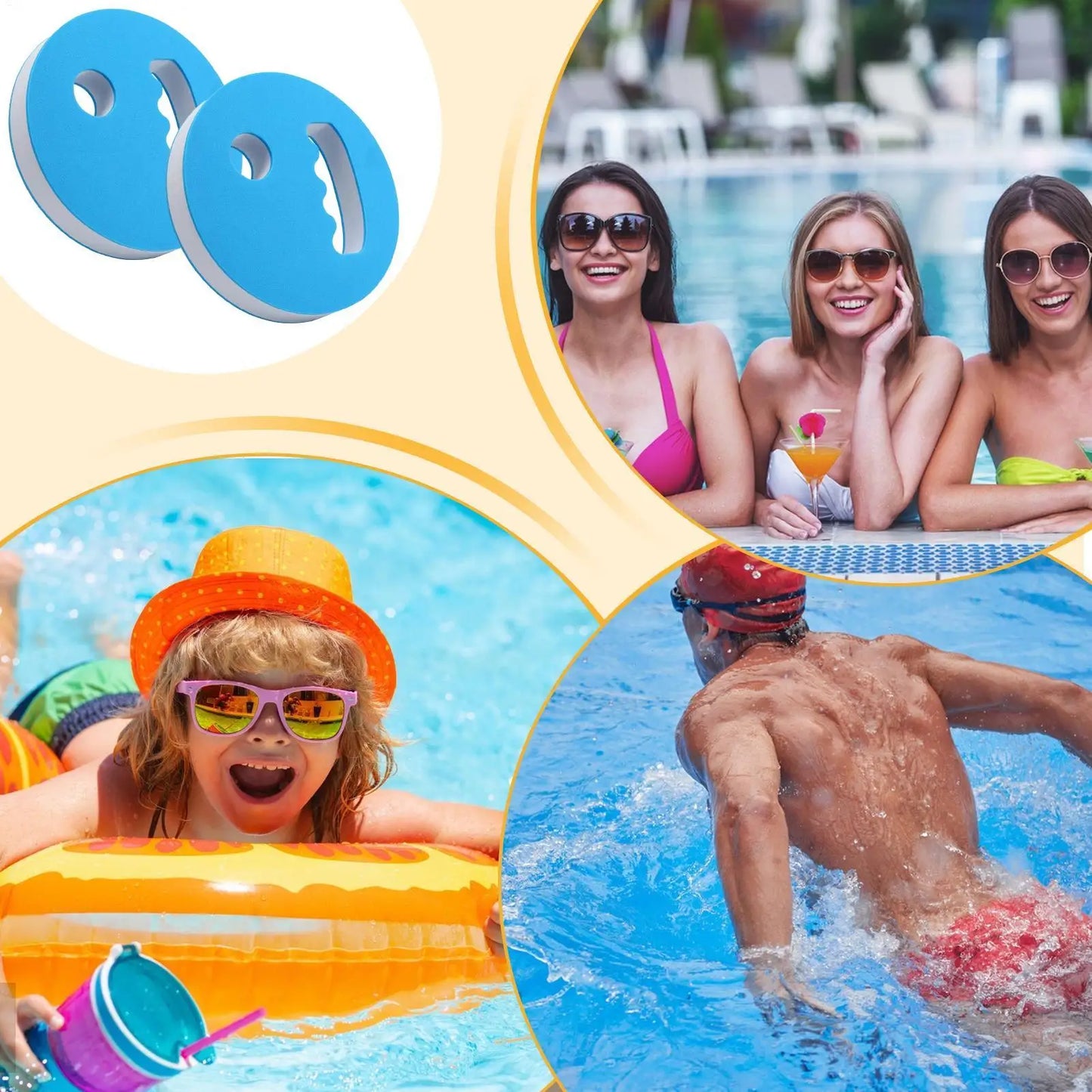 2Pcs Water Exercise Discs Swim Hand Disc Buoyancy Pool Exercise Swim Training Tool EVA Foam Aerobic Equipment Water Paddle Board