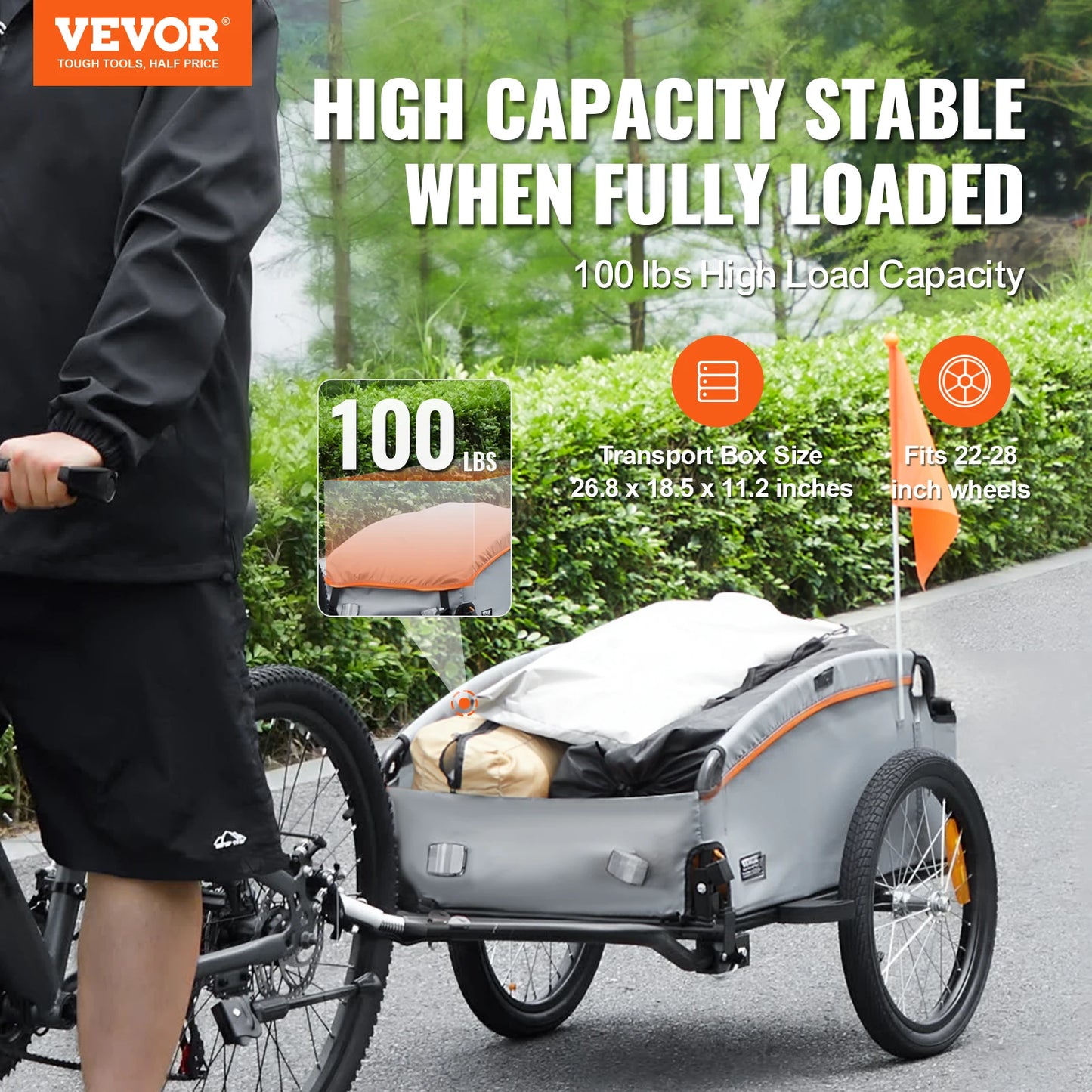 Bike Cargo Trailer Foldable Wagon With Waterproof Cover 100 Lb Capacity