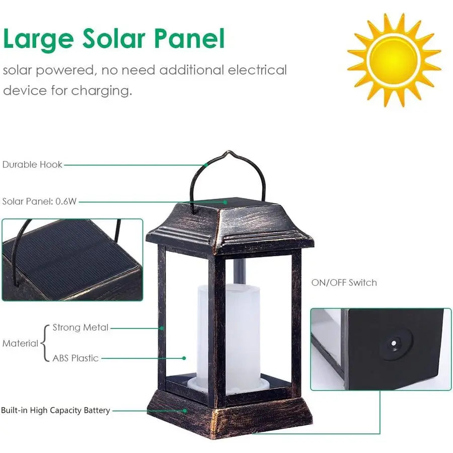 XMSJ Solar Flickering Flame Lantern Outdoor Hanging Light