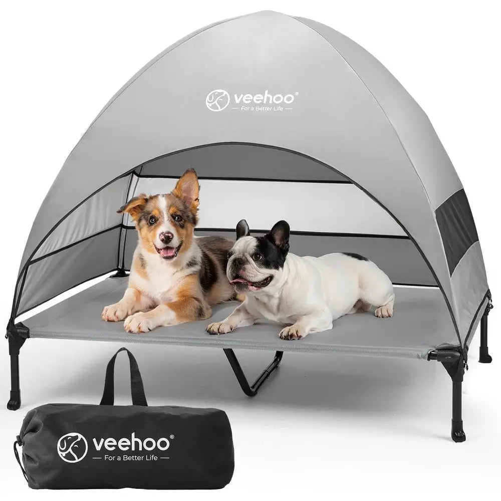 Outdoor Dog Bed, Cooling Elevated Pet Cot, Removable Shade, Non-Slip Feet, Raised Dog Cot, Large Dogs, Pet Tent Bed, Camping, Be