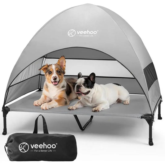 Outdoor Dog Bed, Cooling Elevated Pet Cot, Removable Shade, Non-Slip Feet, Raised Dog Cot, Large Dogs, Pet Tent Bed, Camping, Be
