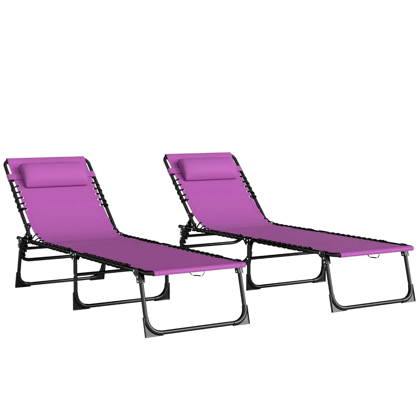 Folding Chaise Lounge Set 2,Outdoor Reclining Tanning Chair 4-Pos Mesh Seat for Patio Beach Pool Yard,Customized