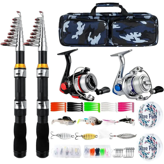 Collapsible 2-Piece 6.89FT Telescopic Fishing Rod Set with Spinning Reel, Lures, and Bag - Ideal for Saltwater & Freshwater Fish