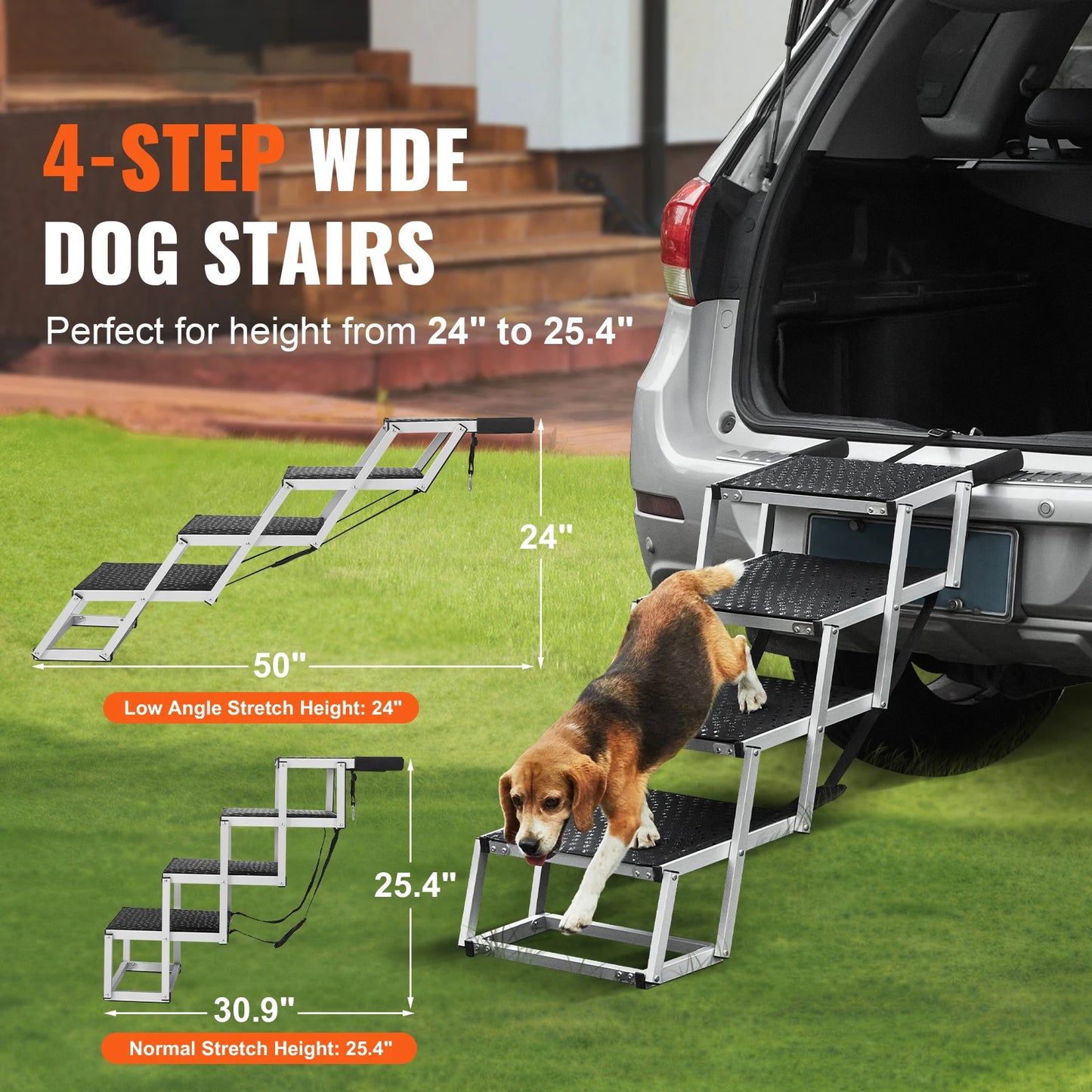 SucceBuy Dog Car Steps Folding Portable Pet Stair Aluminum 150Lbs