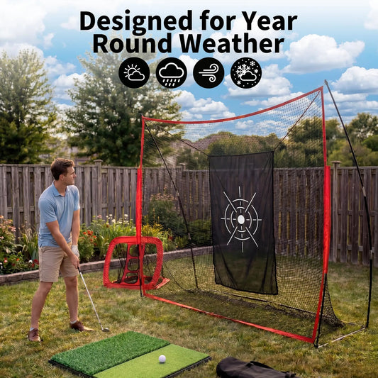 10x7ft Golf Net, Durable 5-Layer Golf Practice Net with Chipping Goal, Upgraded Poles, Mat, Balls, Tees & Carry Bag, Golf Hitting Net for Backyard Driving Real Golf Balls, Indoor Outdoor Golf Nets