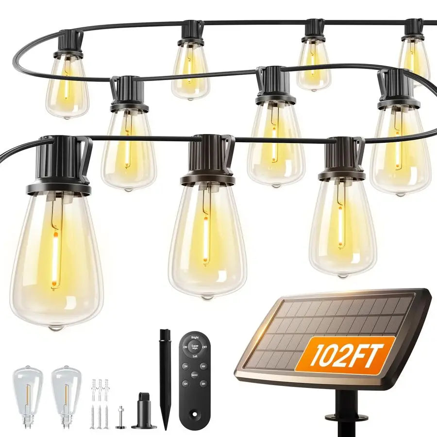 XMSJ Solar String Lights Outdoor Hanging With Remote Timable Dimmable