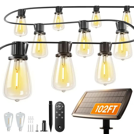 XMSJ Solar String Lights Outdoor Hanging With Remote Timable Dimmable