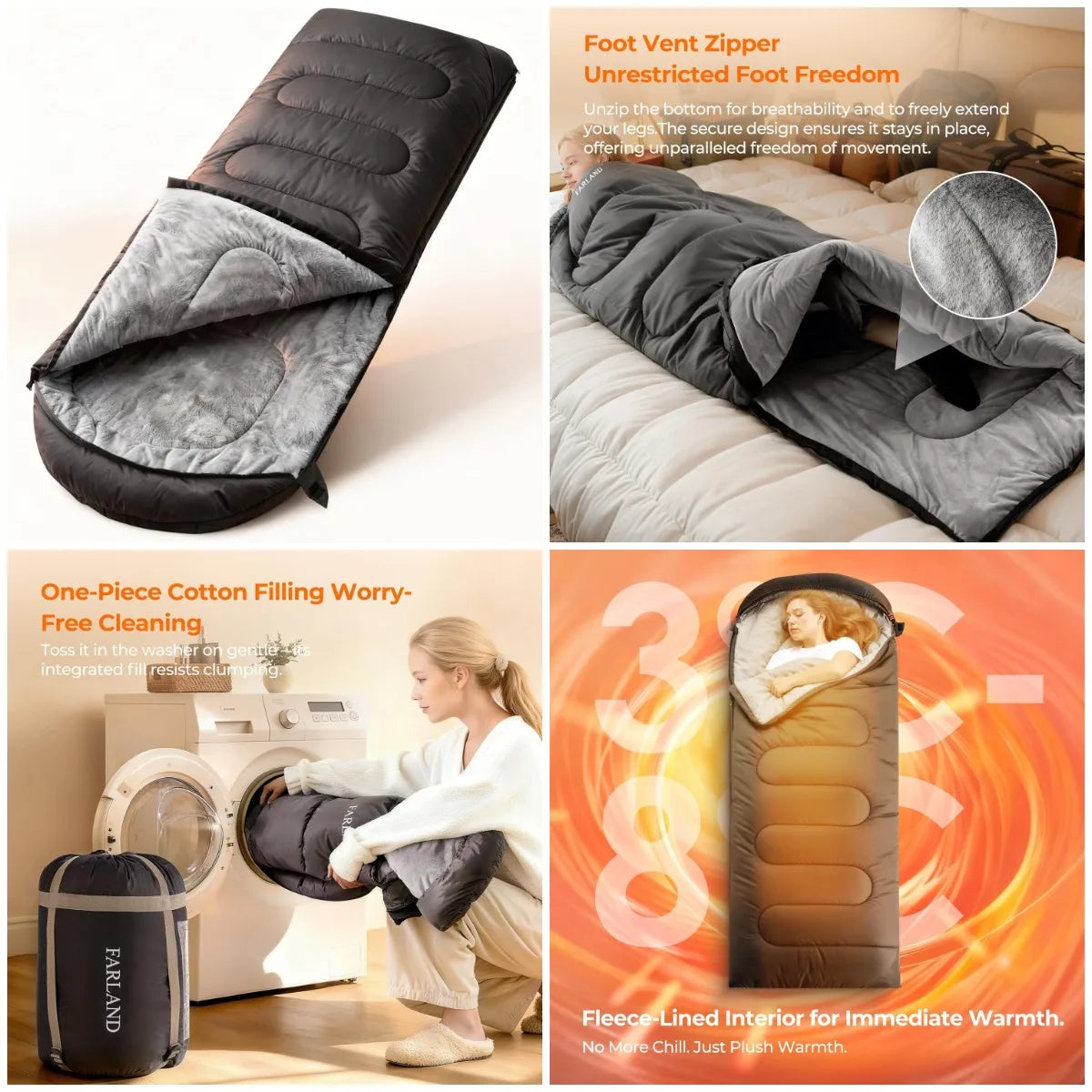 YTYIN Adult Cold Weather Down Sleeping Bag Plush Fleece Lining
