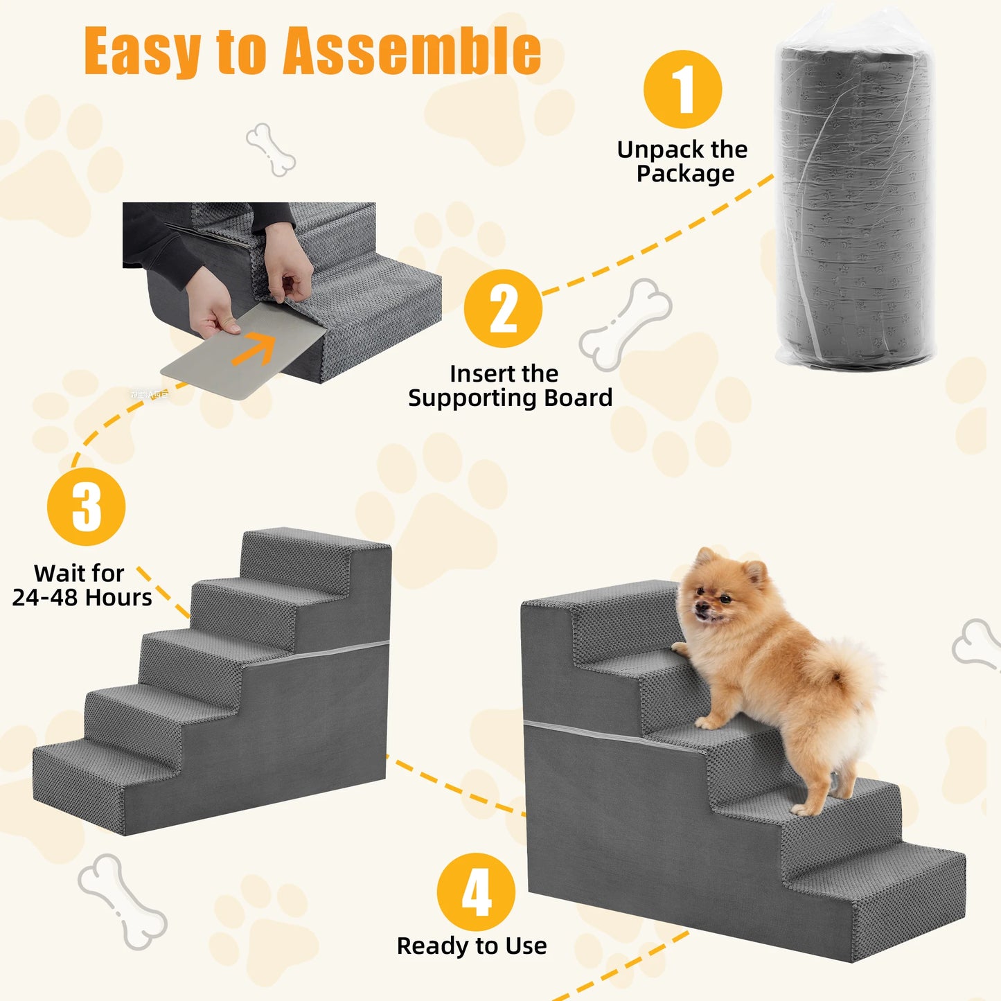3 To 5 Steps Right Angled Foam Dog Stairs Indoor Non Slip Ramp