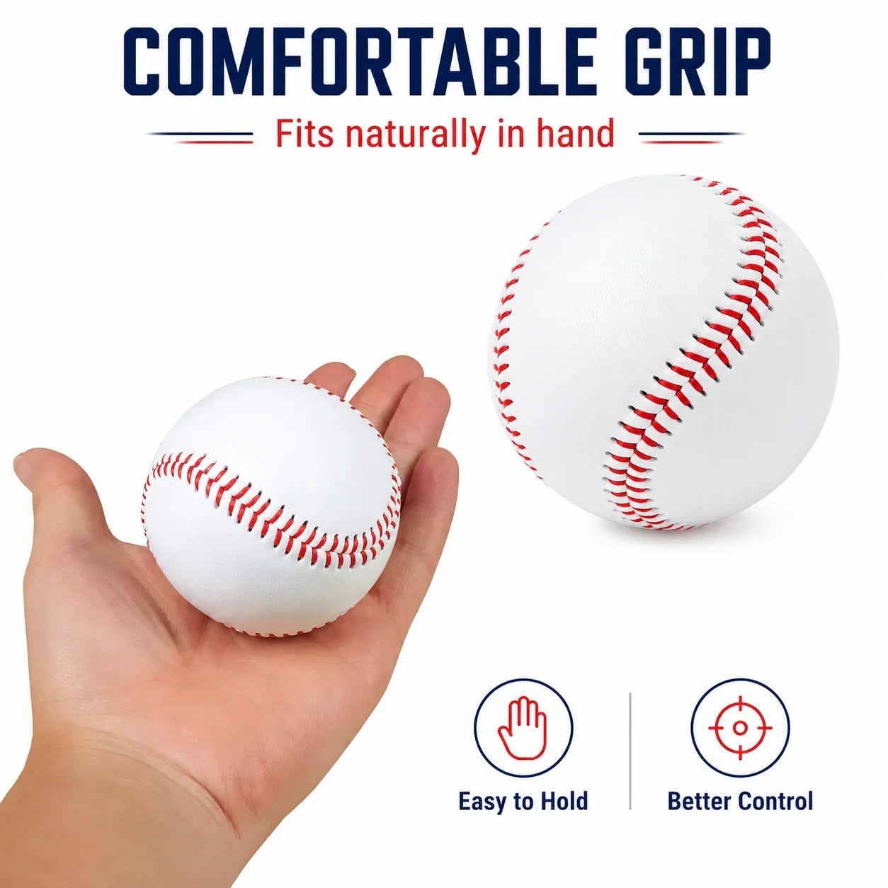 Classic Practice Baseball 9 Inch Training Ball with Red Stitching Smooth Cover for Batting Throwing Catching Indoor Outdoor Play