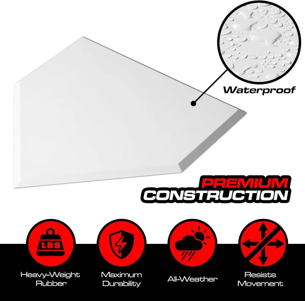 Heavy-Duty Rubber Home Plate - Waffle Bottom Baseball Softball Throw Down Base for Training