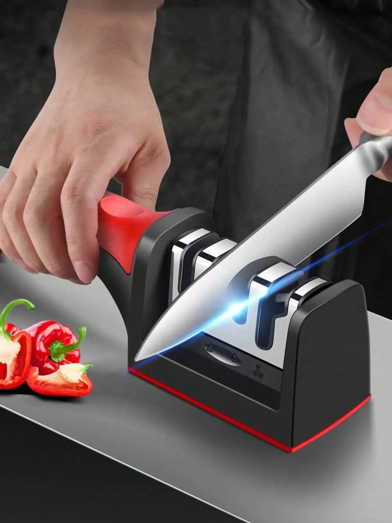 3-Stage Knife Sharpener, Multi-Function, Non-Slip Base, Portable Kitchen Gadget