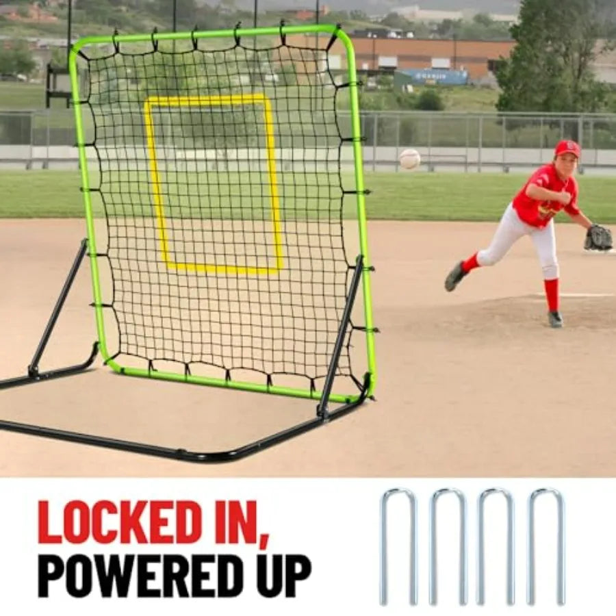 Baseball Rebounder Net 4x4.5FT with 5 Adjustable Angles for Ground Line Drive Fly Balls Training Soccer Softball Volleyball Bou