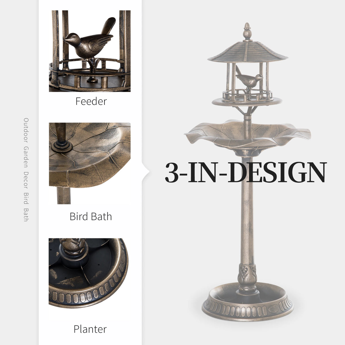 Outsunny Three In One Outdoor Bird Bath Feeder And Planter