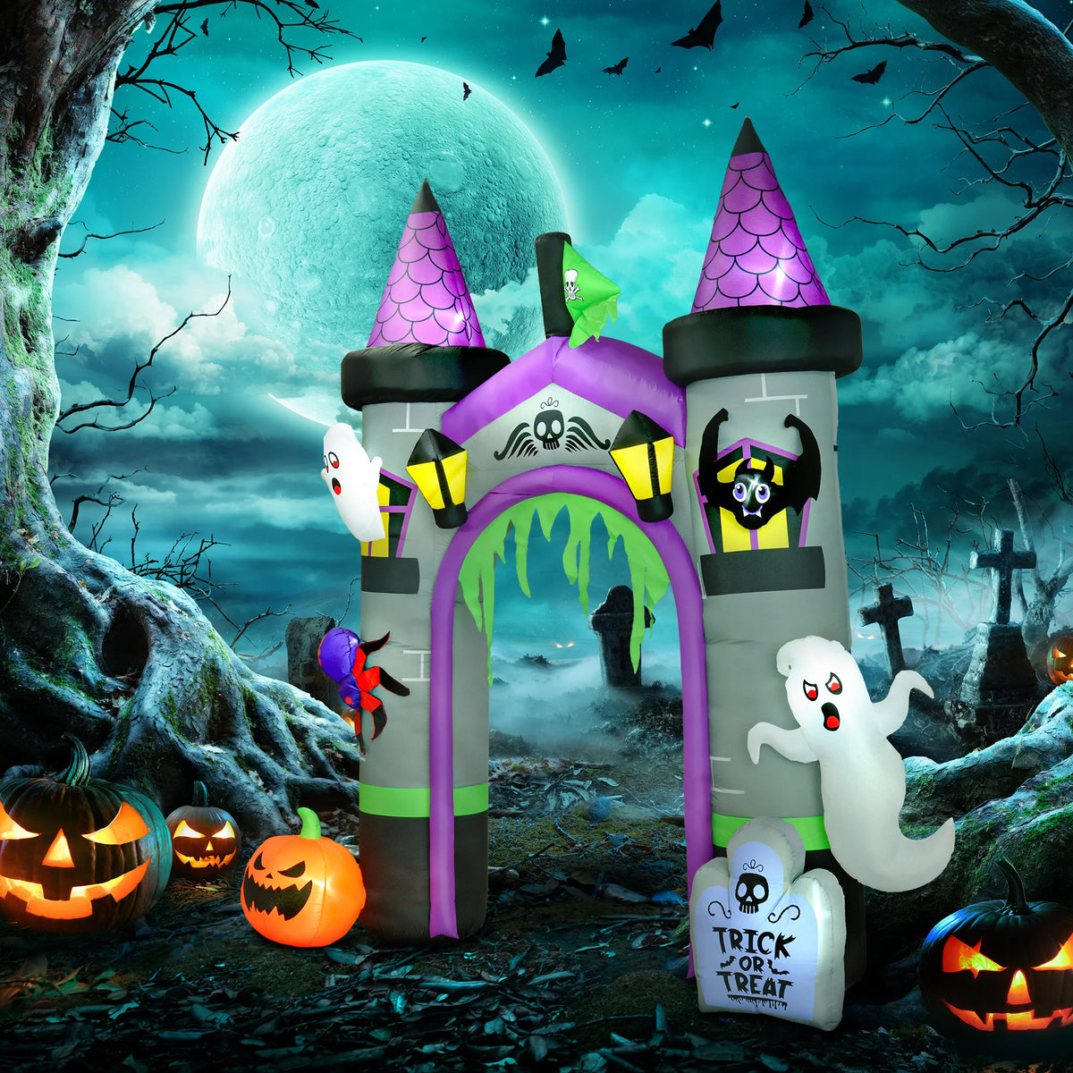 Outsunny Outdoor Halloween Inflatable Archway With LED Yard Display