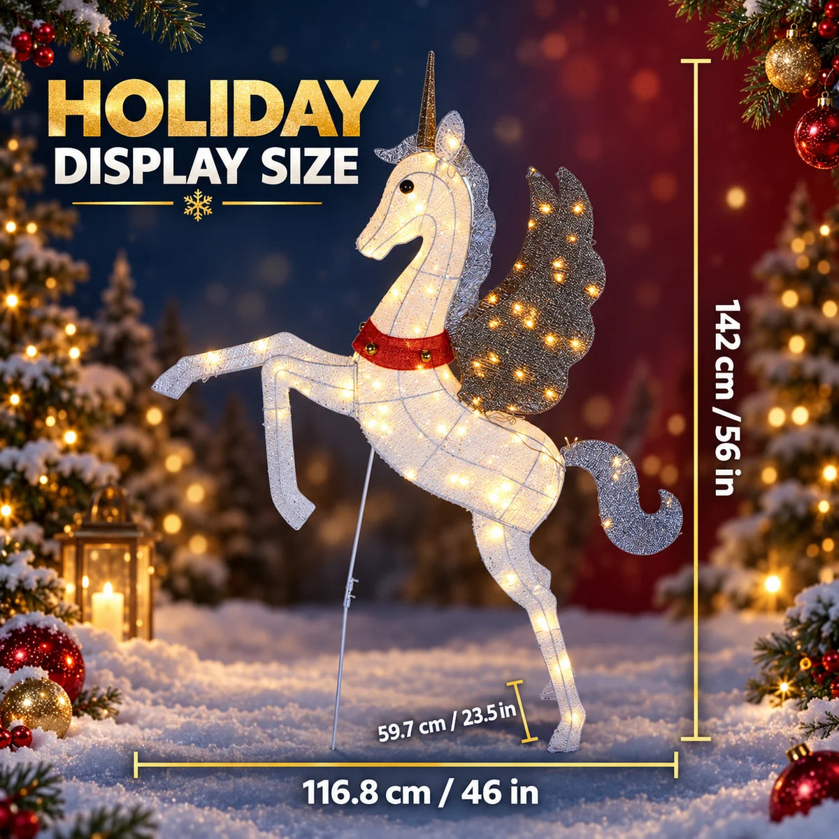 3D Lighted Unicorn Holiday Decoration With Warm White Lights