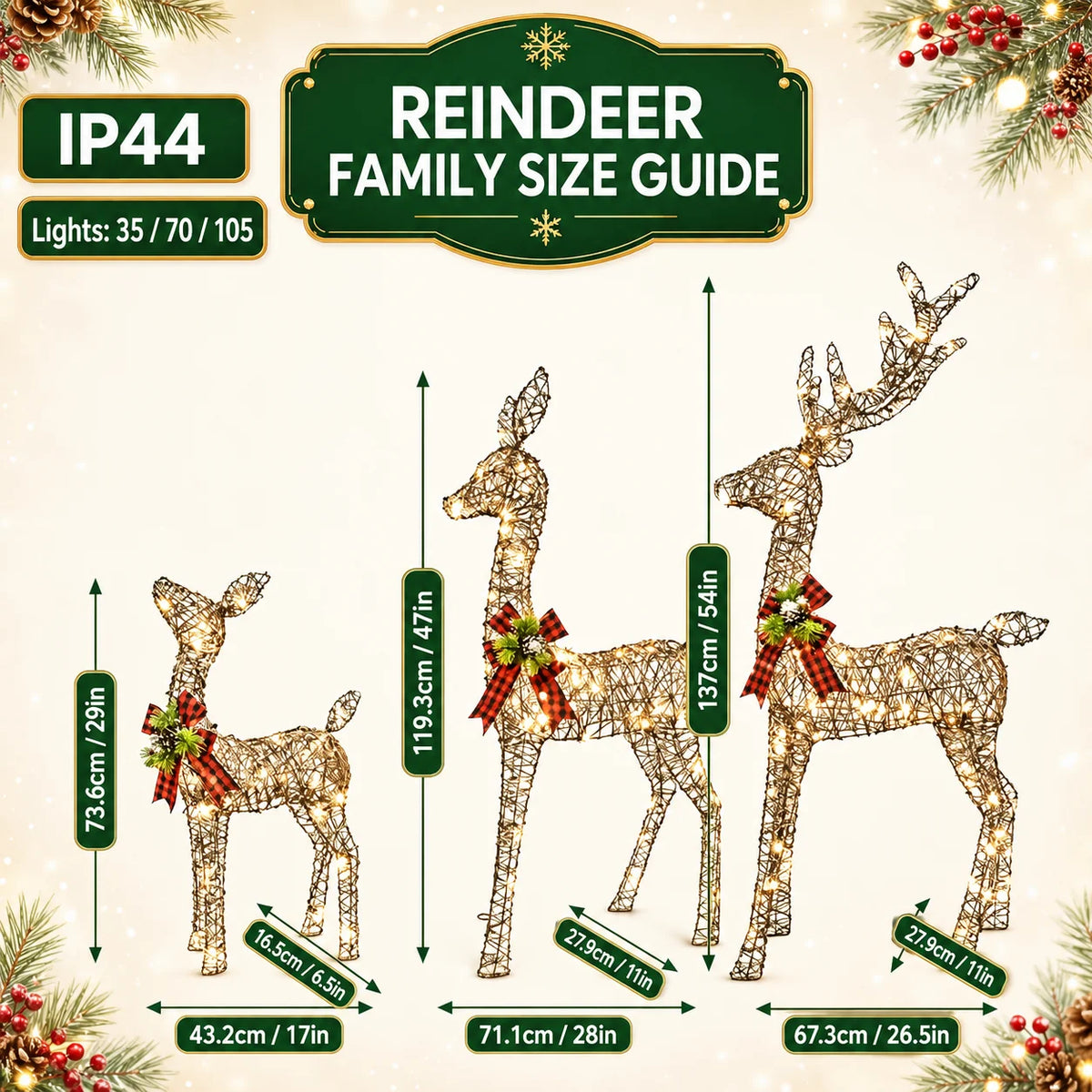 Giant 3D LED Reindeer Family Christmas Yard Display