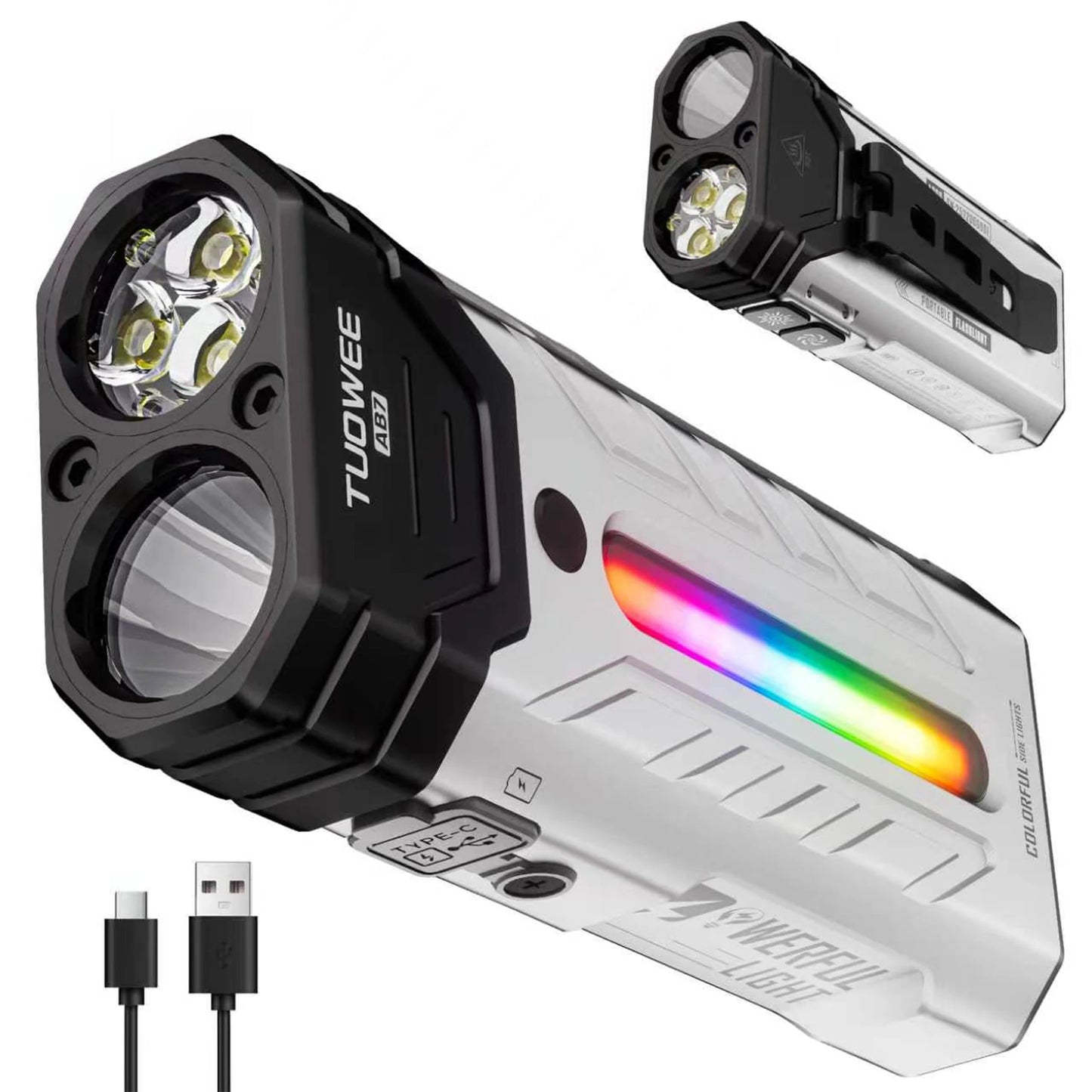 5000LM Rechargeable Magnetic LED Flashlight, 55 Modes, RGB Ambient Light, Spotlight & Floodlight, for Camping Hiking Emergency Use