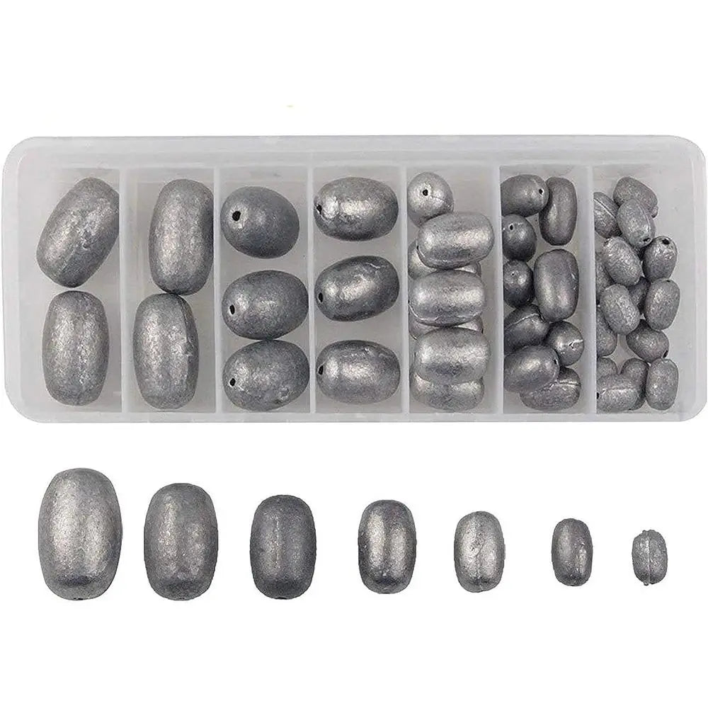 42-Piece Fishing Weights Kit: Assorted Saltwater & Freshwater Oval Sinkers for Bass & Worm Fishing