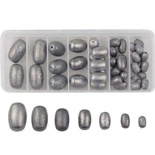 42-Piece Fishing Weights Kit: Assorted Saltwater & Freshwater Oval Sinkers for Bass & Worm Fishing