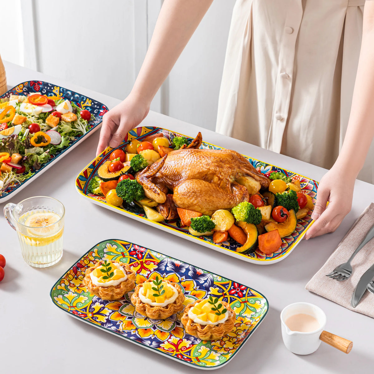 MALACASA Ceramic Rectangular Plates Set for Salad Sushi and Dessert
