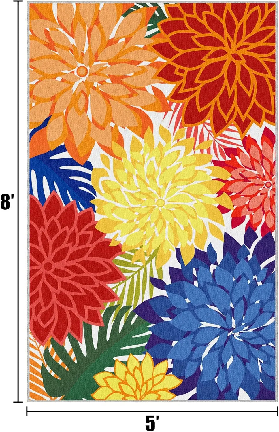 Washable Outdoor Rug Floral Pattern With Non Slip Backing UV Resistant Patio