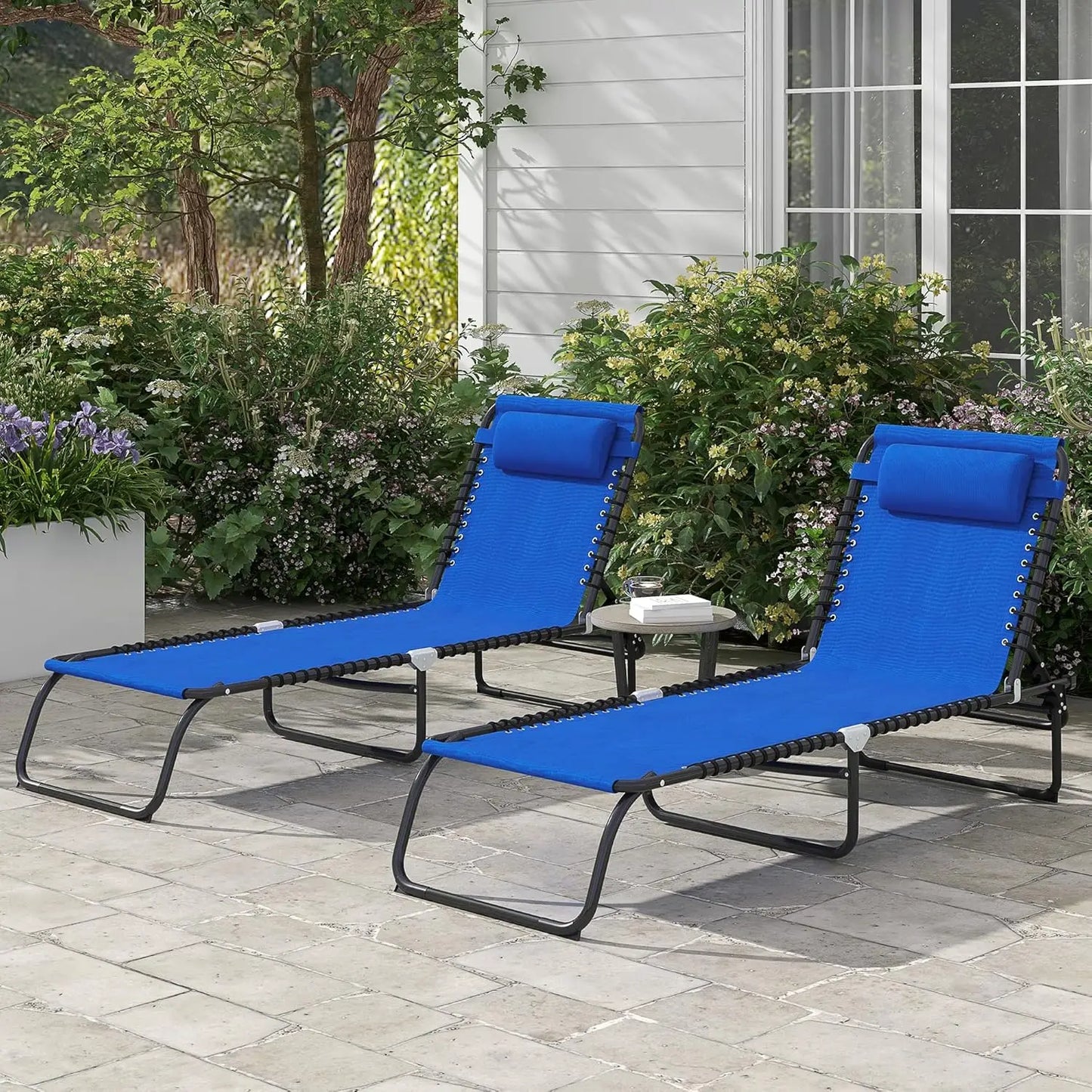 Folding Chaise Lounge Set 2,Outdoor Reclining Tanning Chair 4-Pos Mesh Seat for Patio Beach Pool Yard,Customized