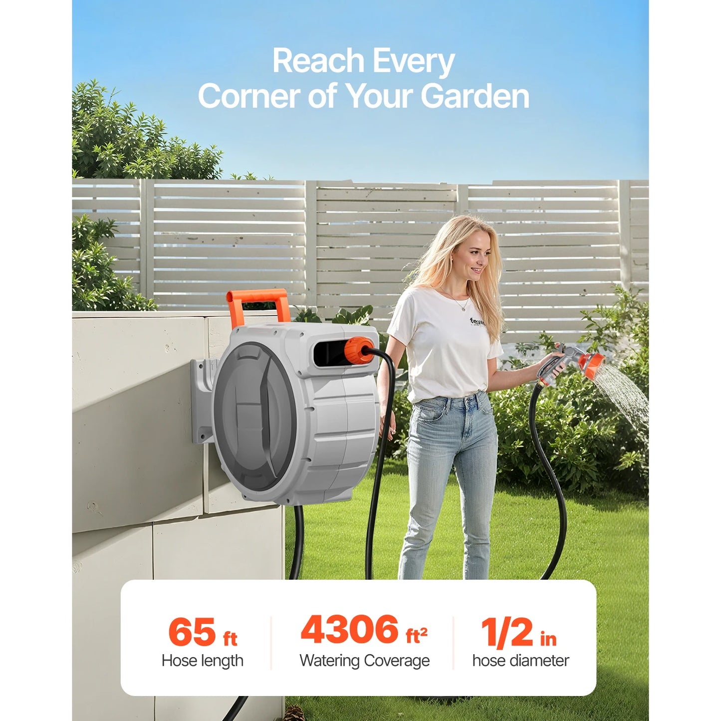 SucceBuy Retractable Garden Hose Reel With 9 Pattern Nozzle