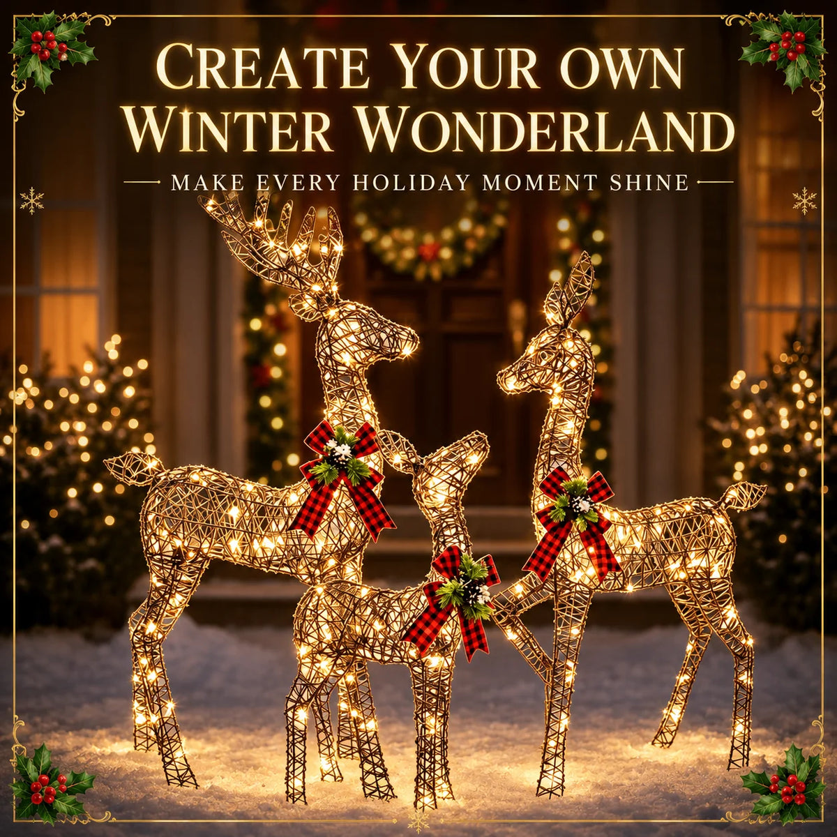 Giant 3D LED Reindeer Family Christmas Yard Display