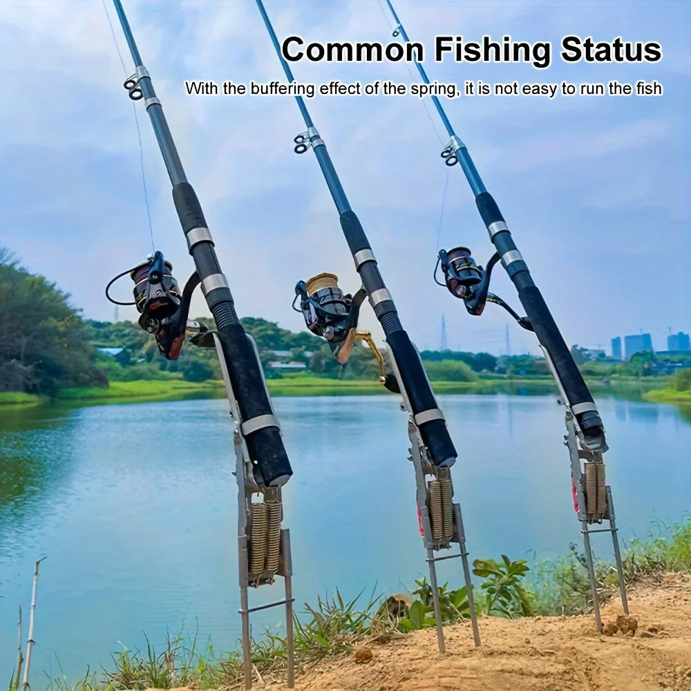 Automatic Spring Fishing Rod Holder Adjustable Folding Stainless Steel 2Pack