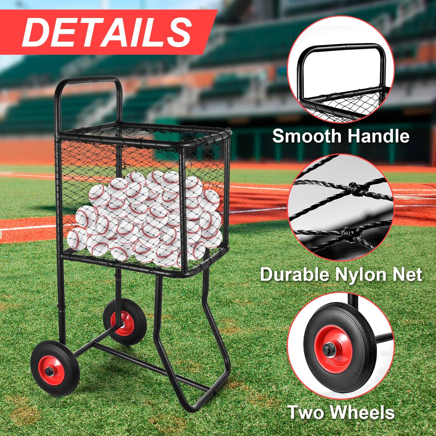 Heavy Duty Baseball Softball Cart with Wheels, Large Capacity Rolling Sports Ball Locker Storage Rack for Gym School Club Coach, Mobile Ball Holder for Practice Equipment Organization, Pro Durable Easy Transport
