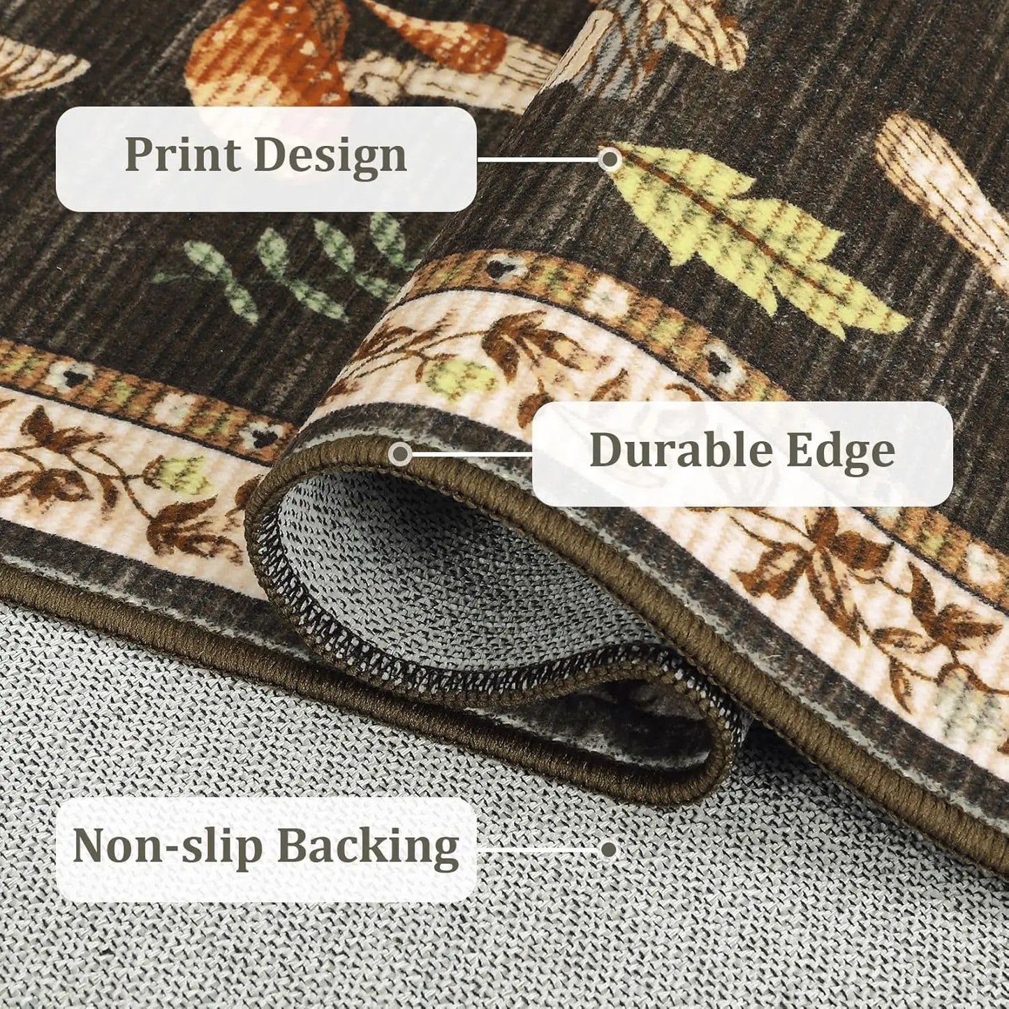 5x7 Washable Mushroom Rug, Non-Slip Rubber Back, Soft Low Pile for Living Room and Bedroom