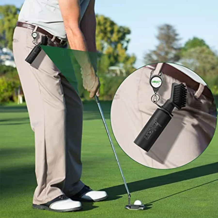 Pro Golf Club Brush Cleaner with Retainer Clip and Squeeze Water Bottle 7.5 Inches Holds 4 Ounces of Water, Essentials Golf Acc