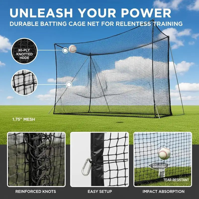 Baseball Batting Cage, 41.7 x 12.8 x 10.1 FT Freestanding Portable Batting Cage, Hitting Cages with 30-Ply Knotted HDPE & Carabiner Hooks, Battings Cages Netting for Indoor, Outdoor (NET ONLY)