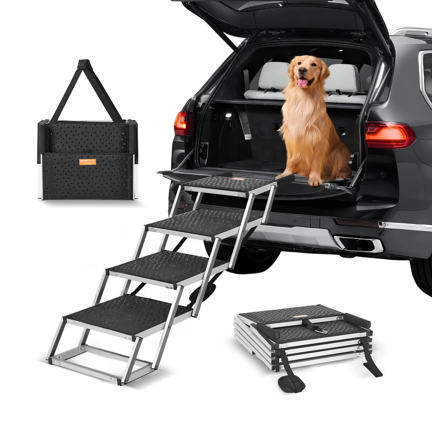 SucceBuy Dog Car Steps Folding Portable Pet Stair Aluminum 150Lbs