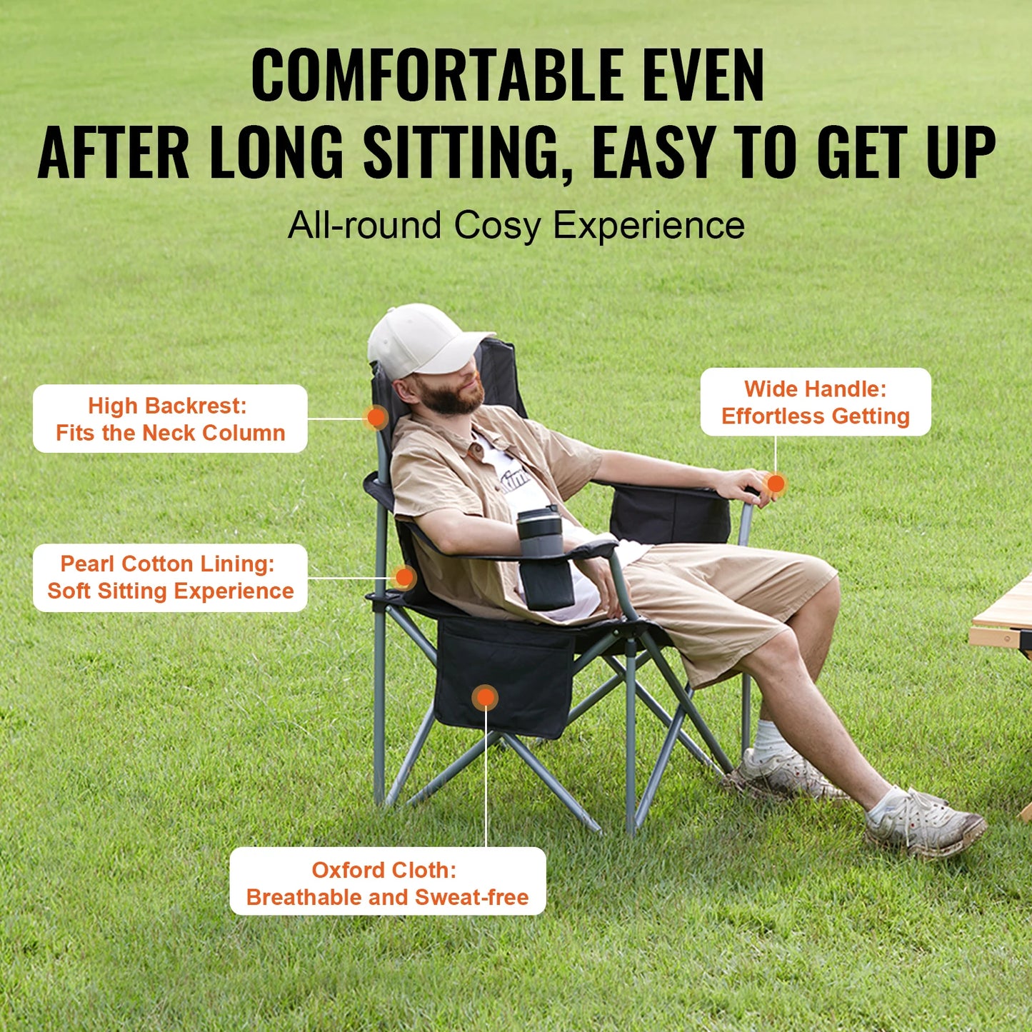 Vevor Camping Folding Chair With Lumbar Back And Armrests