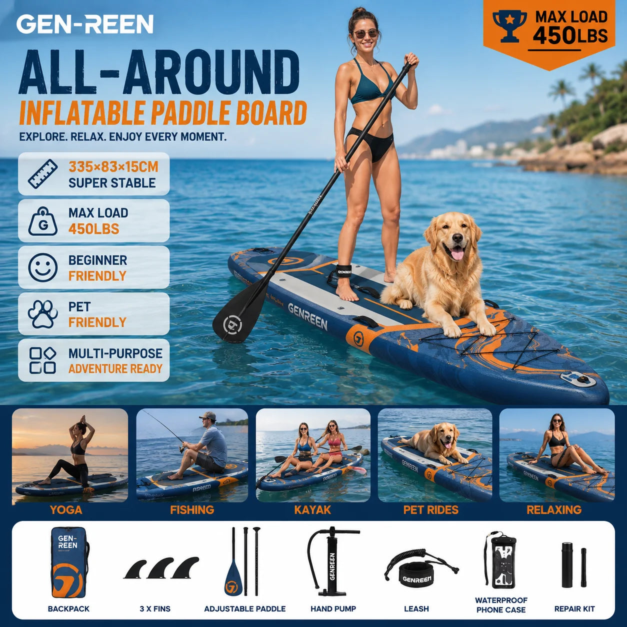 Quashley Durable Inflatable Stand Up Paddle Board For Water Sports