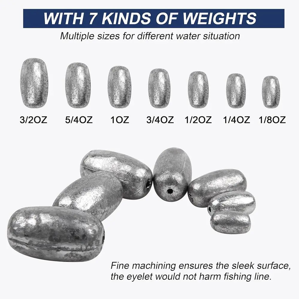 42-Piece Fishing Weights Kit: Assorted Saltwater & Freshwater Oval Sinkers for Bass & Worm Fishing