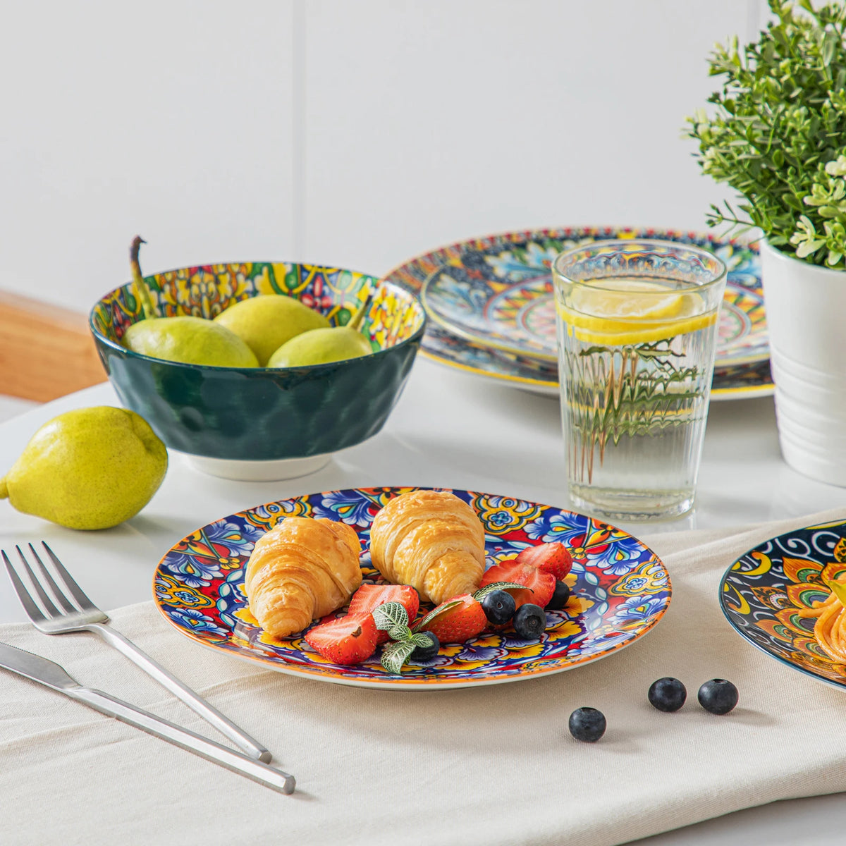 MALACASA Bohemian Ceramic Dinnerware Set with Plates and Bowls