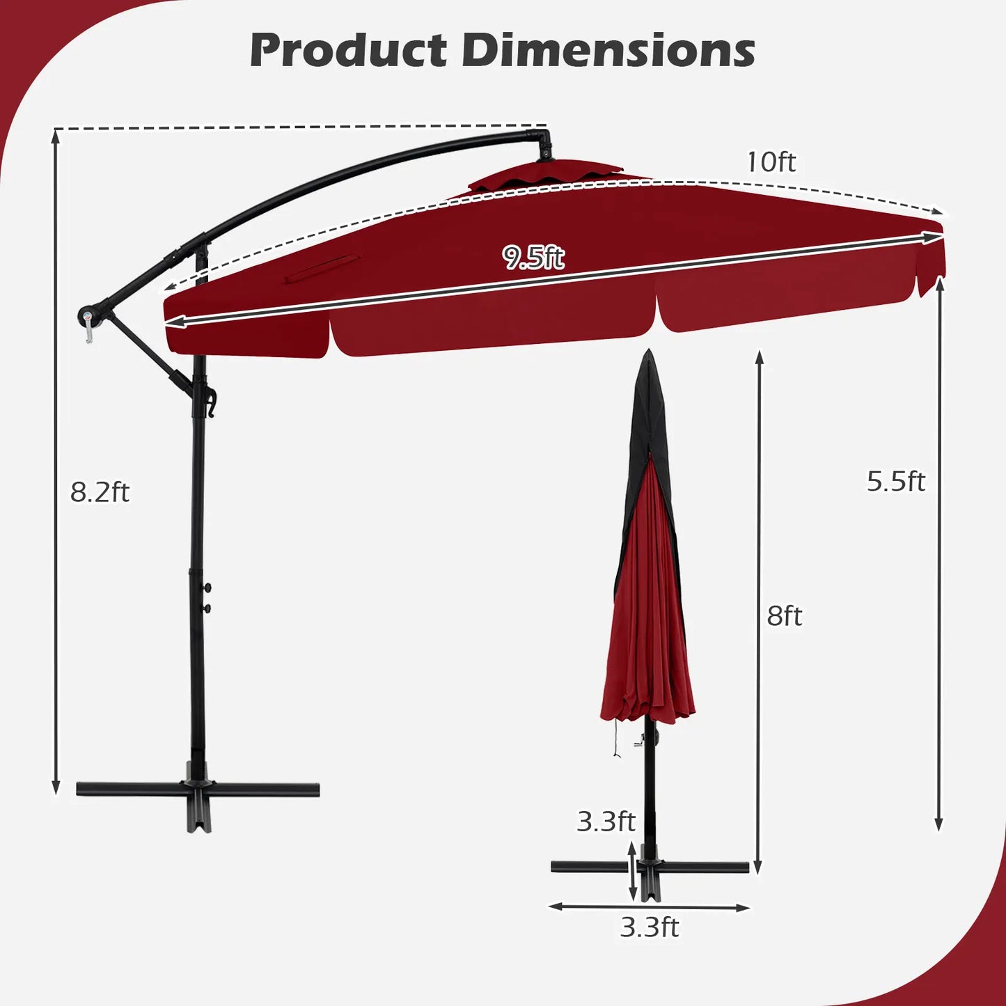 LIFEZEAL Cantilever Offset Hanging Umbrella With Cover