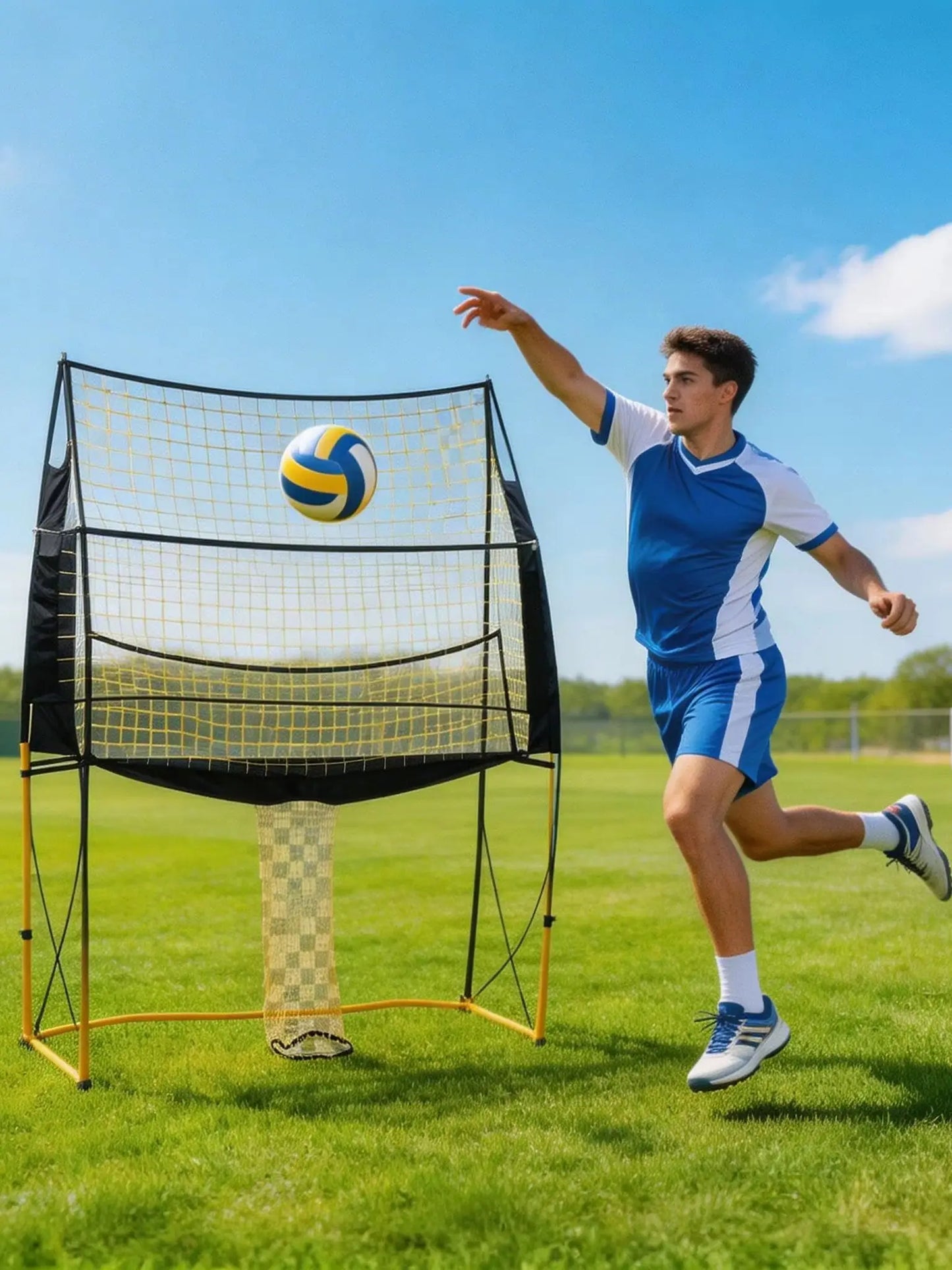 Adjustable Volleyball Training Net System Sturdy Portable Easy Setup Equipment For Indoor Outdoor Skill Practice Improve Serving Spiking And Blocking Adjustable Heights For All Levels