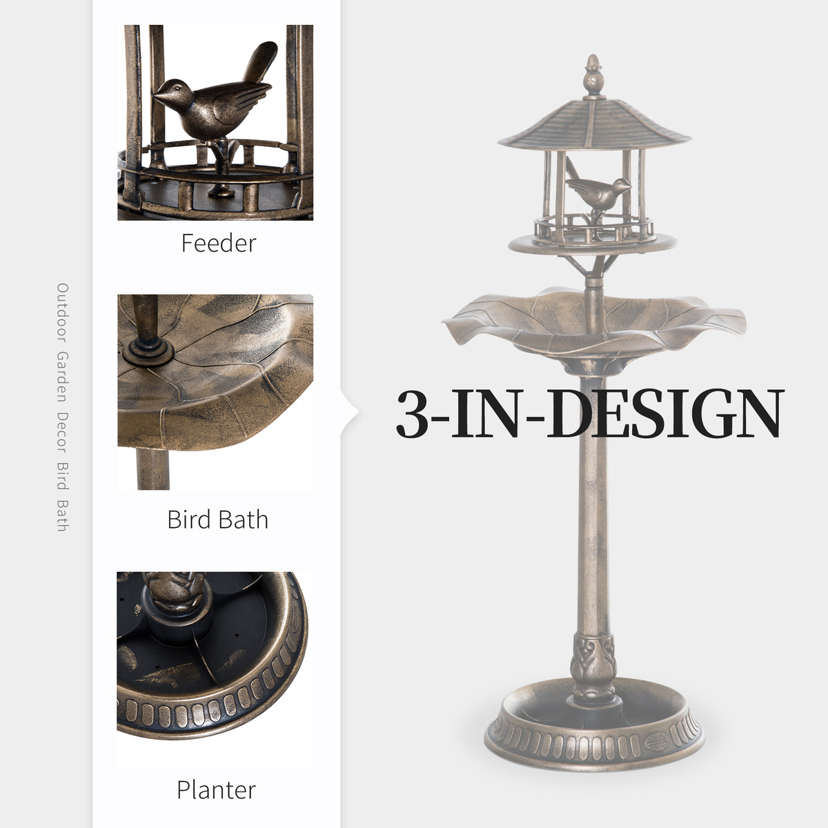 Outsunny Three In One Outdoor Bird Bath Feeder And Planter