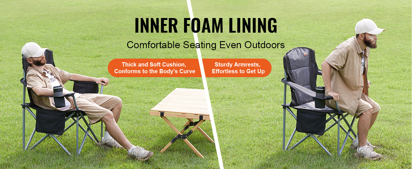 Vevor Camping Folding Chair With Lumbar Back And Armrests