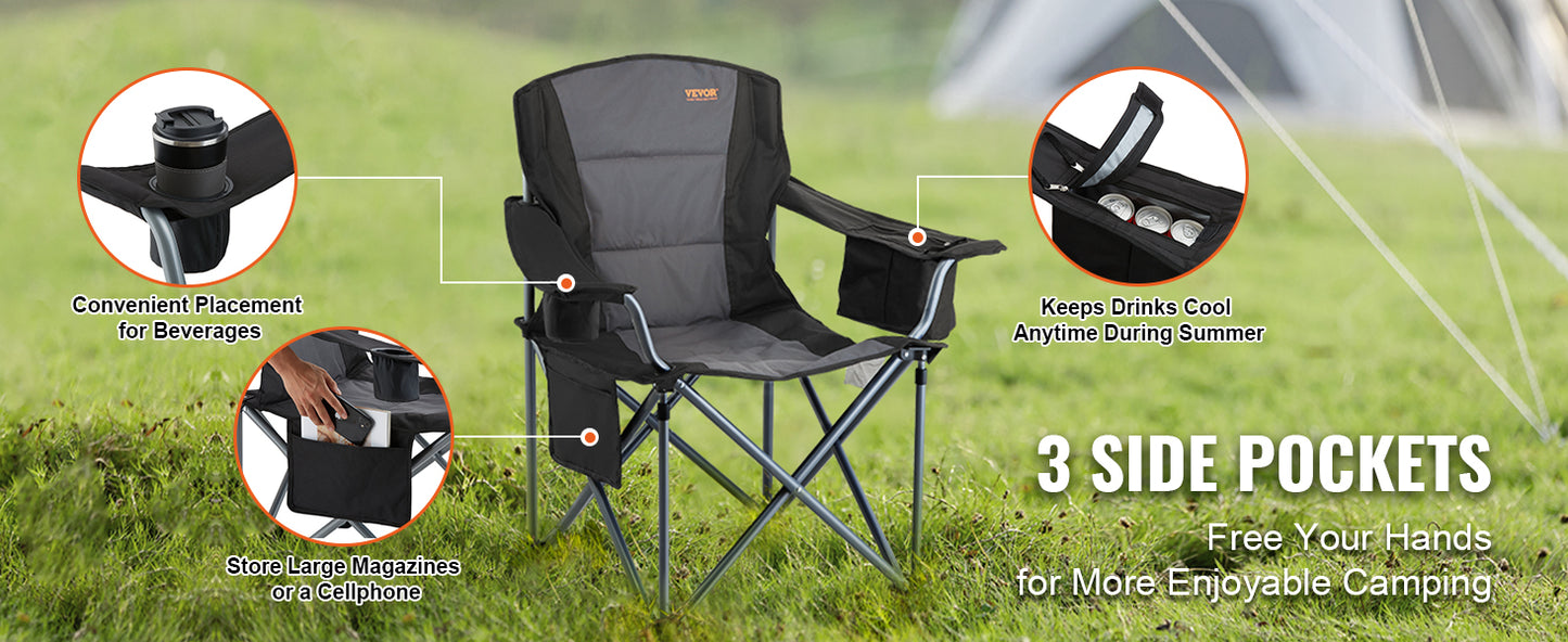 Vevor Camping Folding Chair With Lumbar Back And Armrests