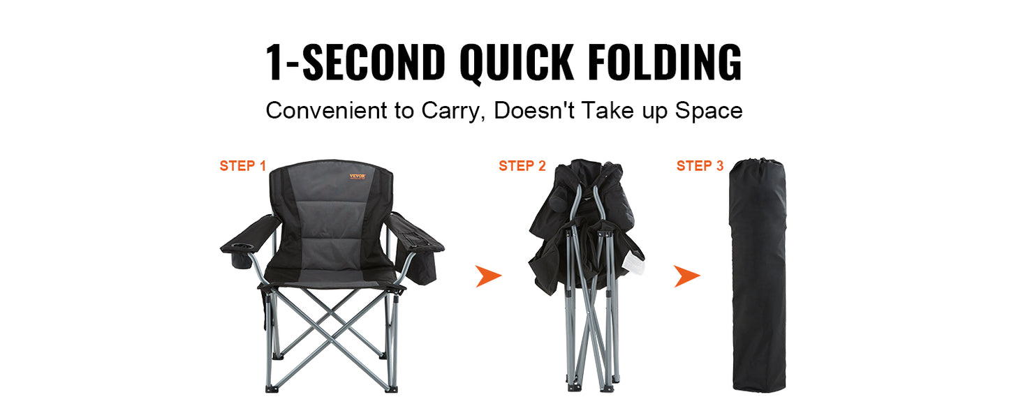 Vevor Camping Folding Chair With Lumbar Back And Armrests
