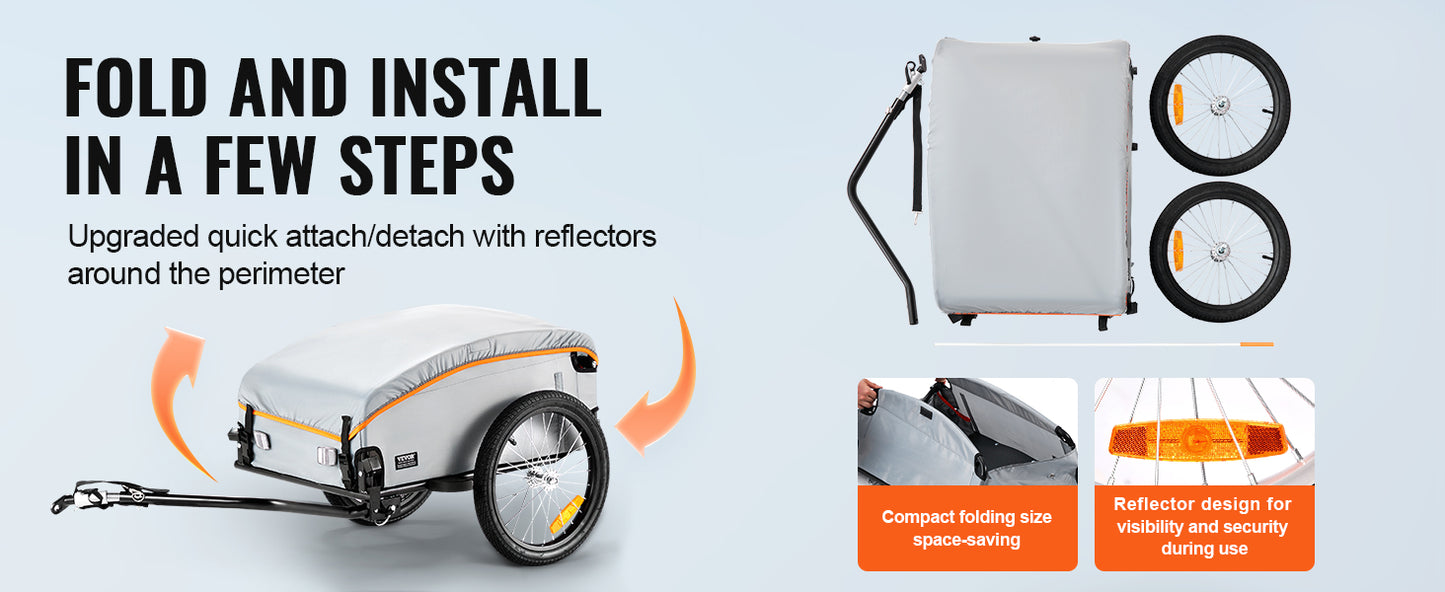 Bike Cargo Trailer Foldable Wagon With Waterproof Cover 100 Lb Capacity