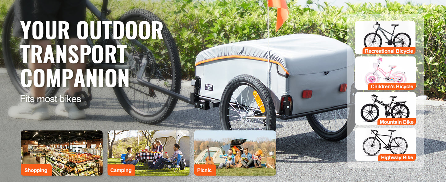 Bike Cargo Trailer Foldable Wagon With Waterproof Cover 100 Lb Capacity